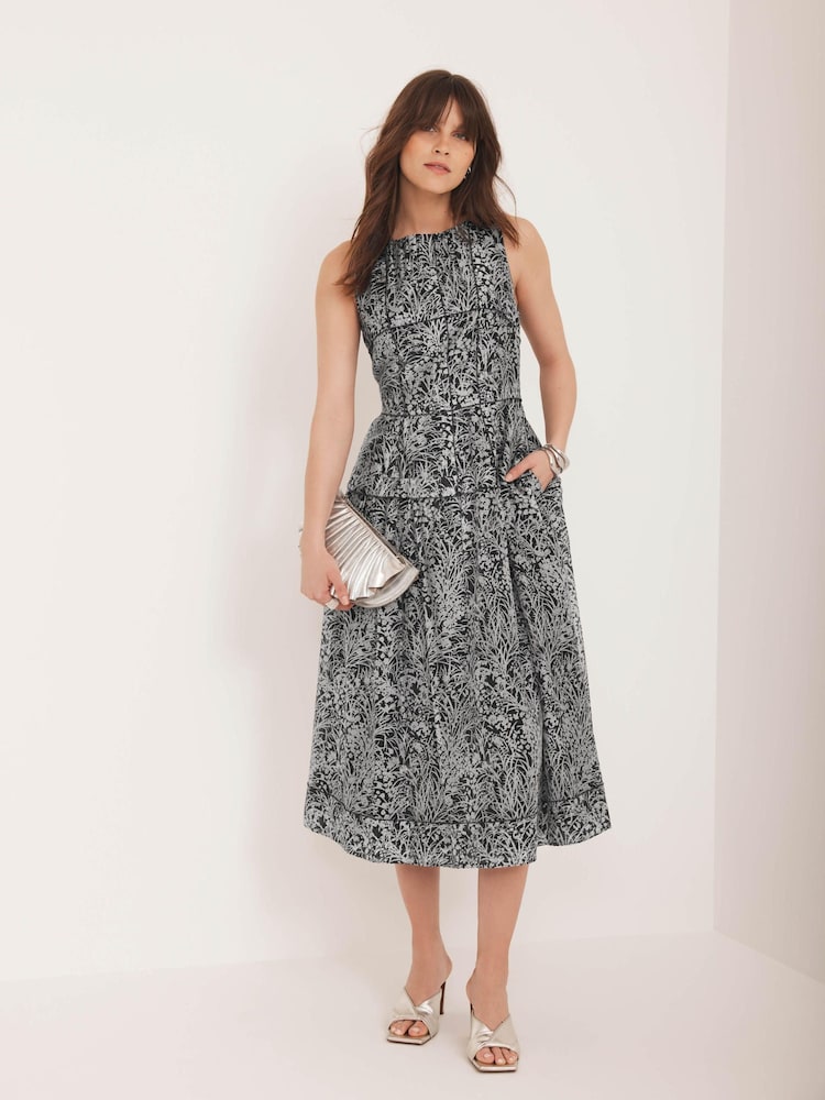 Mint Velvet Blue Floral Print Drop Waist Midi Dress - Image 2 of 8