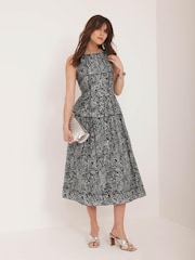 Mint Velvet Blue Floral Print Drop Waist Midi Dress - Image 4 of 8