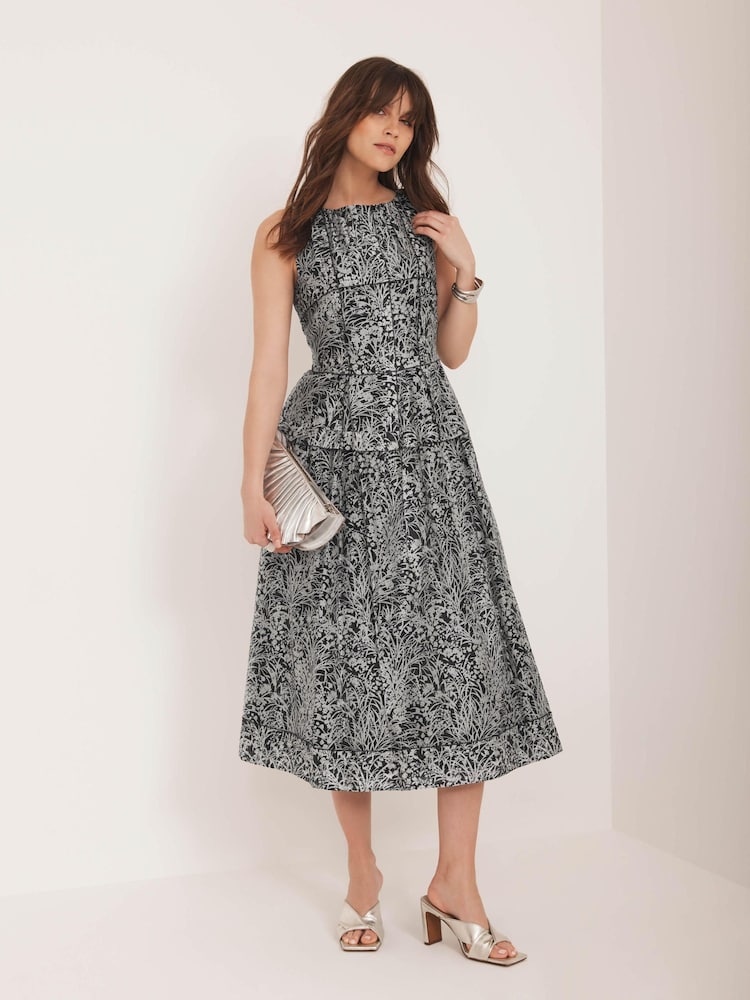 mint velvet navy floral print midi dress Mint Velvet Floral Print Ruffle Midi Dress
