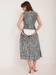 Mint Velvet Blue Floral Print Drop Waist Midi Dress - Image 5 of 8
