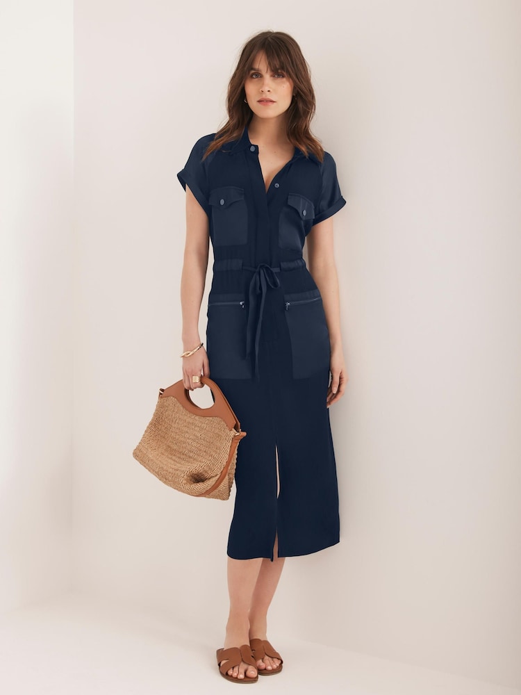 Mint Velvet Blue Utility Midi Dress - Image 2 of 8 Mint Velvet Blue Utility Midi Dress - Image 2 of 8