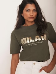 Mint Velvet Green Foil Milan Graphic Print T-Shirt - Image 2 of 7
