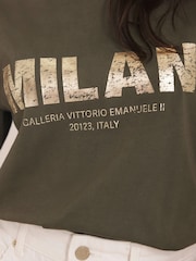 Mint Velvet Green Foil Milan Graphic Print T-Shirt - Image 3 of 7