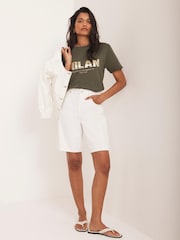 Mint Velvet Green Foil Milan Graphic Print T-Shirt - Image 4 of 7
