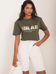 Mint Velvet Green Foil Milan Graphic Print T-Shirt - Image 5 of 7