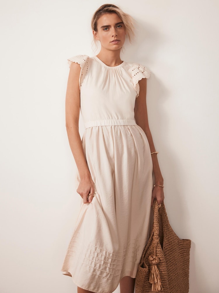 Mint Velvet Natural Crochet Trim Woven Jersey Midi Dress - Image 1 of 8 Mint Velvet Natural Crochet Trim Woven Jersey Midi Dress - Image 1 of 8