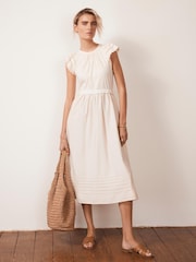 Mint Velvet Natural Crochet Trim Woven Jersey Midi Dress - Image 2 of 8