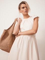 Mint Velvet Natural Crochet Trim Woven Jersey Midi Dress - Image 3 of 8