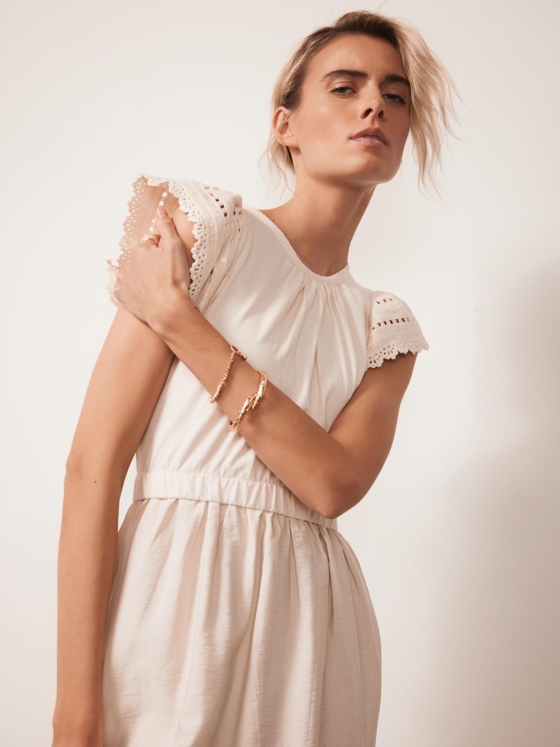 Buy Mint Velvet Natural Crochet Trim Woven Jersey Midi Dress from