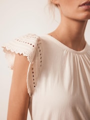 Mint Velvet Natural Crochet Trim Woven Jersey Midi Dress - Image 6 of 8
