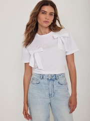 Mint Velvet White Bow Detail T-Shirt - Image 2 of 8