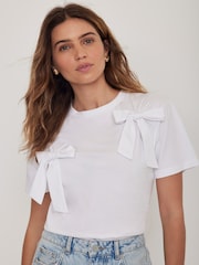 Mint Velvet White Bow Detail T-Shirt - Image 5 of 8
