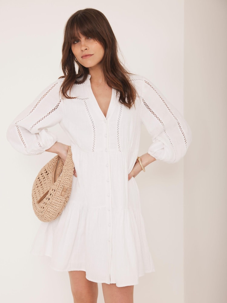 Mint Velvet White Mini Cotton Boho Dress - Image 2 of 7 Mint Velvet White Mini Cotton Boho Dress - Image 2 of 7