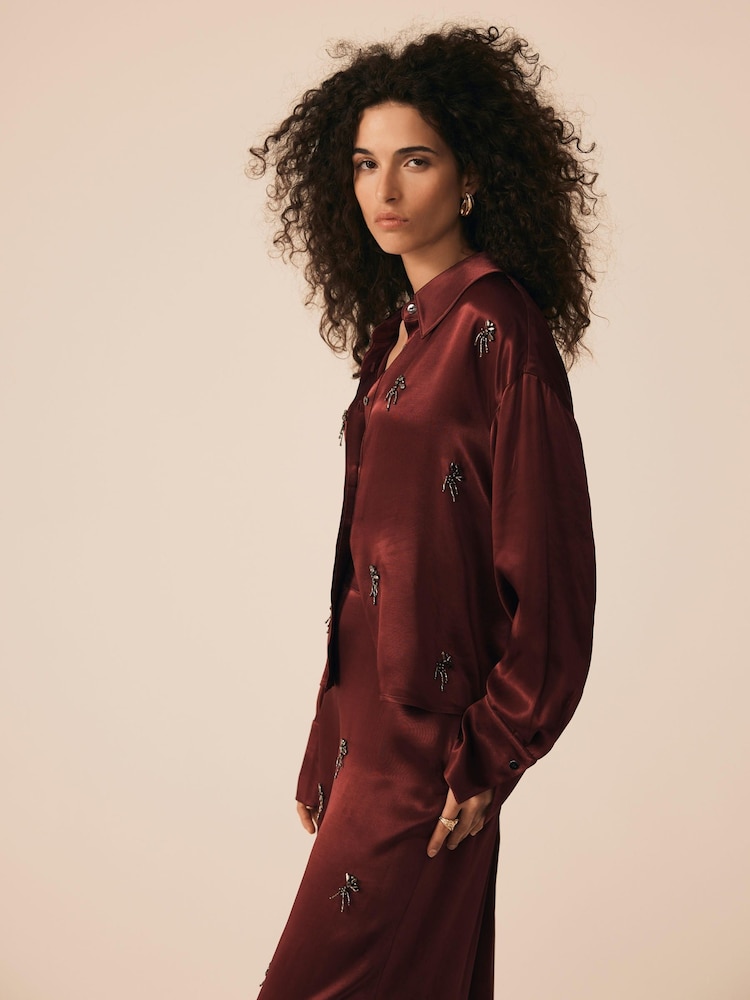 Mint Velvet Red Embellished Shirt - Image 2 of 7