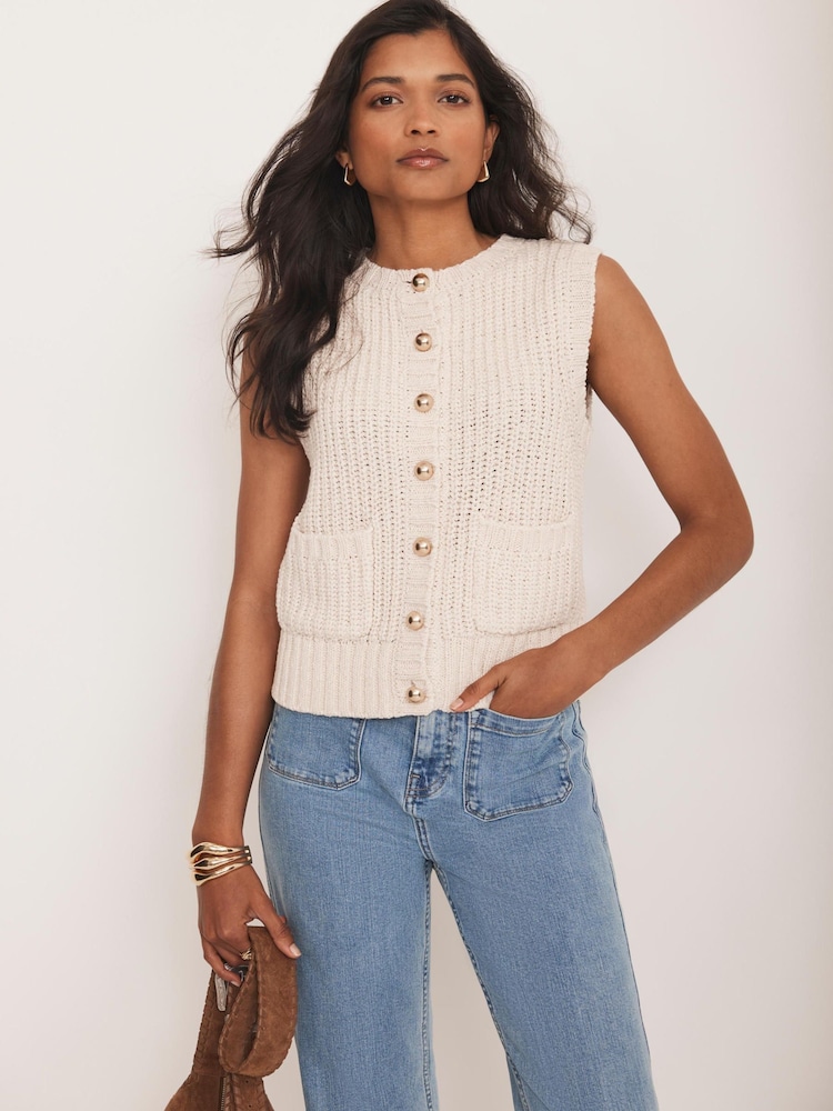 Mint Velvet Natural Chunky Knit Waistcoat - Image 1 of 1 Mint Velvet Natural Chunky Knit Waistcoat - Image 1 of 1