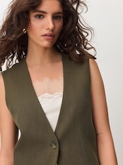 Khaki Green Crosshatch Waistcoat Blazer - Image 4 of 7