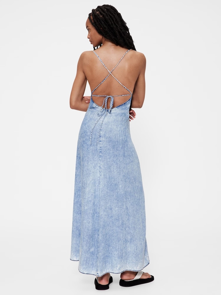 GapStudio Blue Draped Denim Slip Maxi Dress - Image 2 of 8