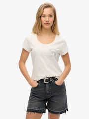Superdry White Lo-Fi Biker Scoop Neck T-Shirt - Image 1 of 6