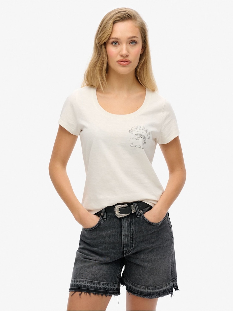 Superdry White Lo-Fi Biker Scoop Neck T-Shirt - Image 1 of 6