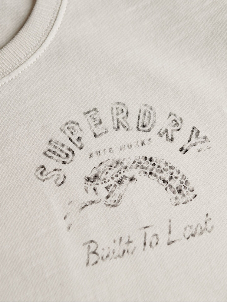 Superdry White Lo-Fi Biker Scoop Neck T-Shirt - Image 6 of 6