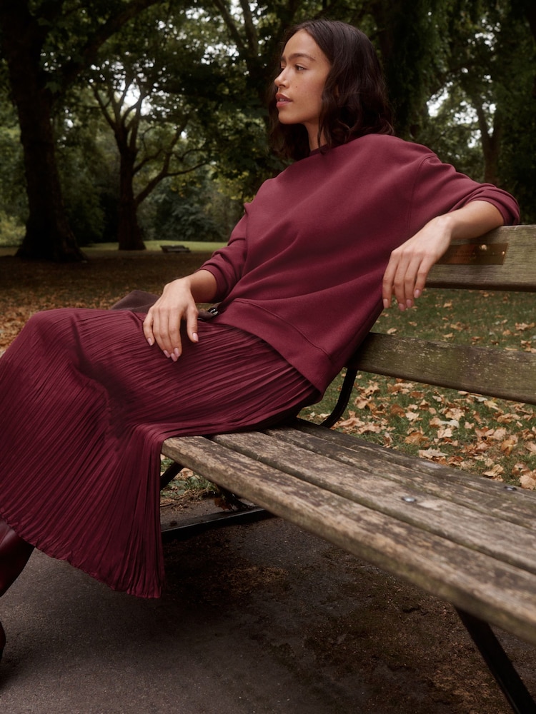 Berry Red 2-In-1 Soft Touch Jumper With Satin Midi Skirt - Image 2 of 8 Berry Red 2-In-1 Soft Touch Jumper With Satin Midi Skirt - Image 2 of 8