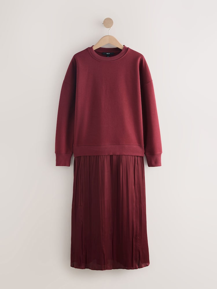 Womens Next Burgundy Red 2-In-1 Sweatshirt With Satin Midi Skirt XS Reg (US 2)
