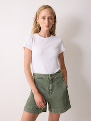 Jigsaw Green Finton Denim Seam Detail Shorts - Image 3 of 5