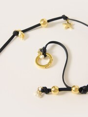Jigsaw Gold Tone Leather Trinkets Long Necklace - Image 2 of 7