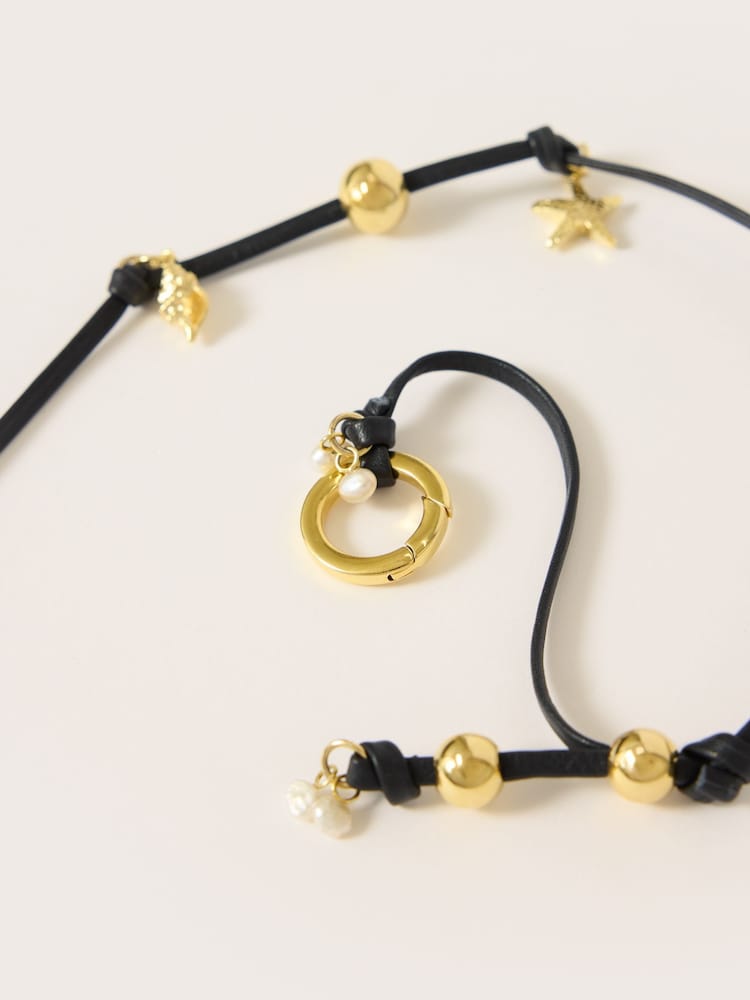 Jigsaw Gold Tone Leather Trinkets Long Necklace - Image 2 of 7