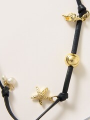 Jigsaw Gold Tone Leather Trinkets Long Necklace - Image 3 of 7