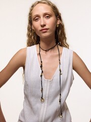 Jigsaw Gold Tone Leather Trinkets Long Necklace - Image 5 of 7