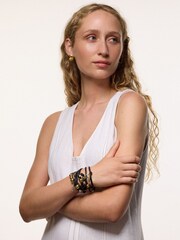 Jigsaw Gold Tone Leather Trinkets Long Necklace - Image 6 of 7
