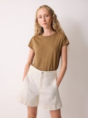 Jigsaw Cream Finton Denim Seam Detail Shorts - Image 4 of 6