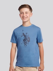 U.S. Polo Assn Coral Blue Double Horsemen Graphic Print T-Shirt - Image 1 of 7