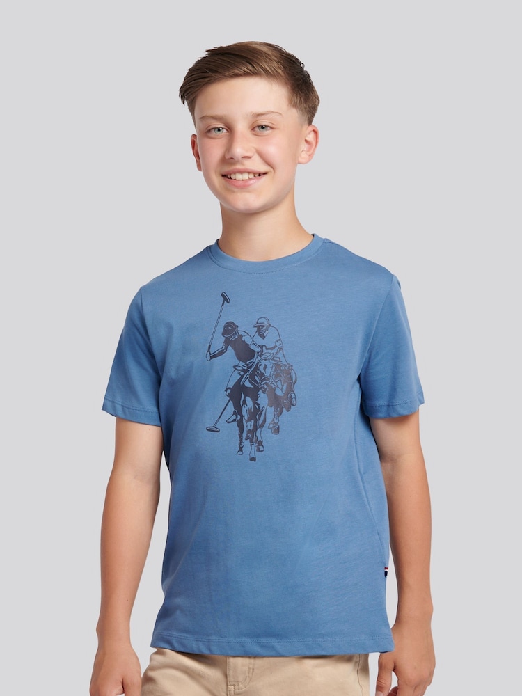 U.S. Polo Assn Coral Blue Double Horsemen Graphic Print T-Shirt - Image 1 of 7 U.S. Polo Assn Coral Blue Double Horsemen Graphic Print T-Shirt - Image 1 of 7