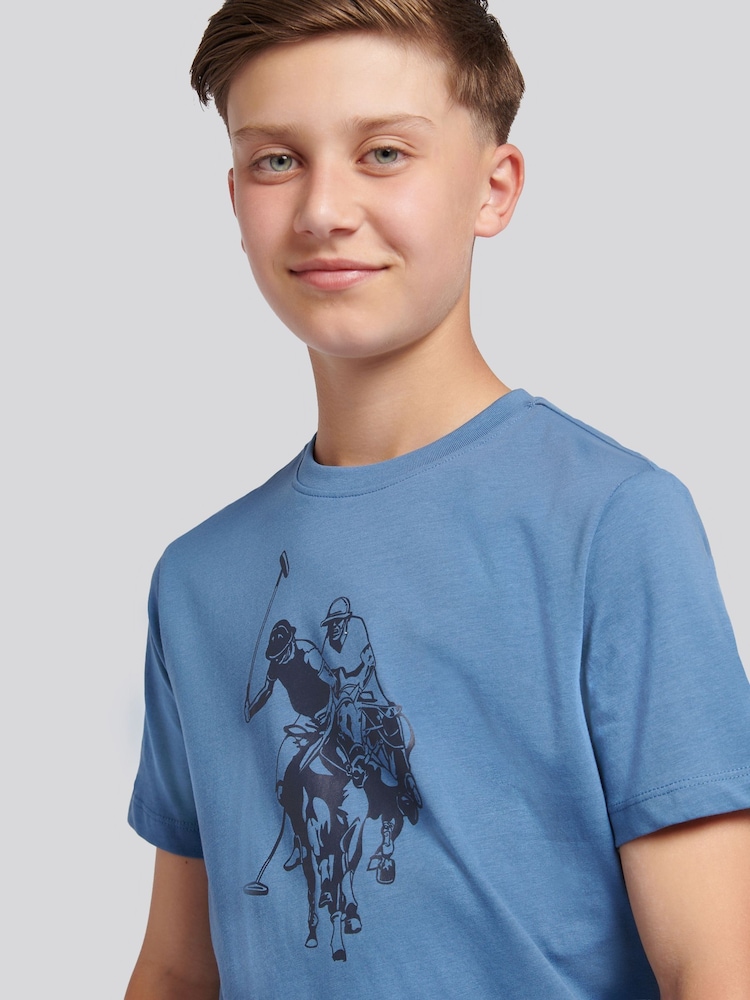 U.S. Polo Assn Coral Blue Double Horsemen Graphic Print T-Shirt - Image 2 of 7 U.S. Polo Assn Coral Blue Double Horsemen Graphic Print T-Shirt - Image 2 of 7