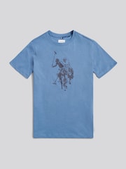 U.S. Polo Assn Coral Blue Double Horsemen Graphic Print T-Shirt - Image 5 of 7