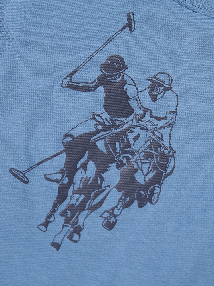 U.S. Polo Assn Coral Blue Double Horsemen Graphic Print T-Shirt - Image 7 of 7 U.S. Polo Assn Coral Blue Double Horsemen Graphic Print T-Shirt - Image 7 of 7