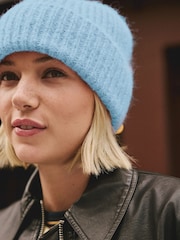 Light Blue Ribbed Beanie Containing Wool Hat - Image 4 of 7