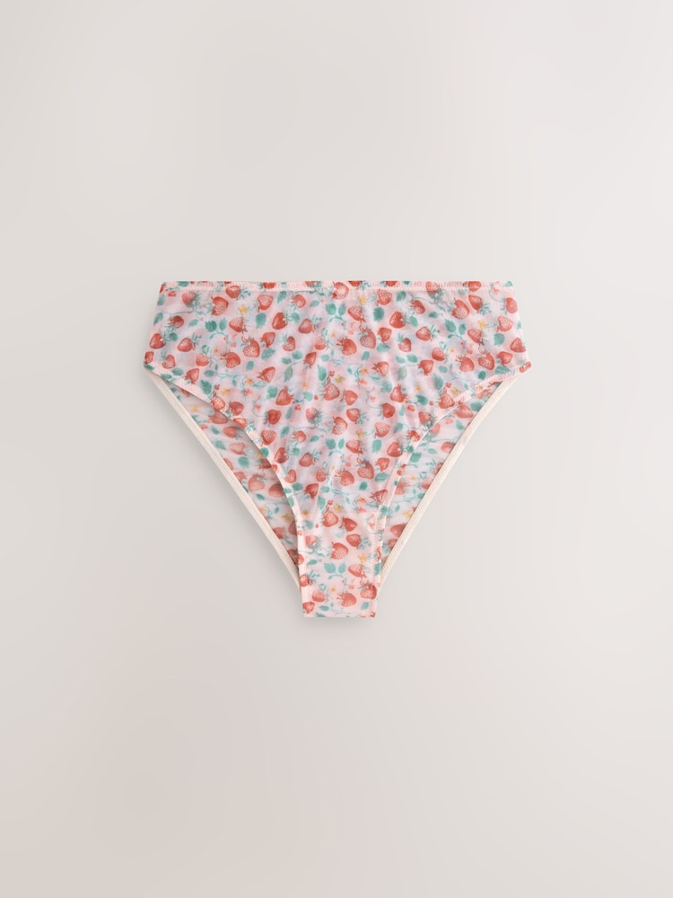 Strawberry Print Mesh High Waist High Leg Knickers - Image 1 of 3 Strawberry Print Mesh High Waist High Leg Knickers - Image 1 of 3