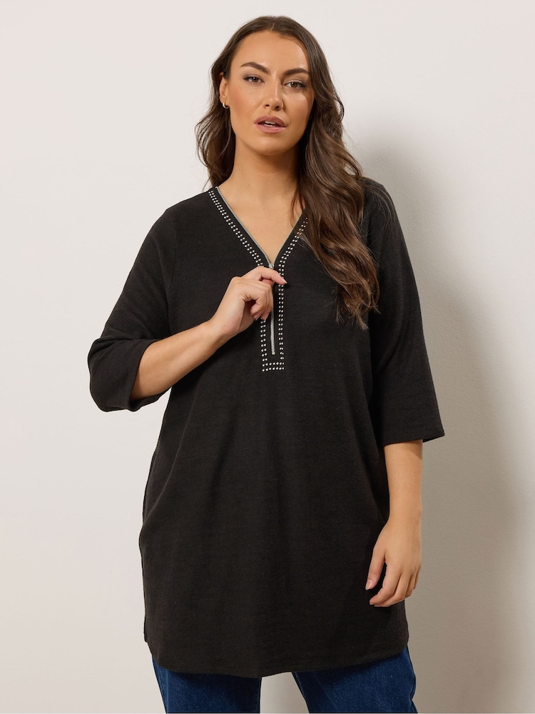 Evans Zip Studded Black Jumper - Image 1 of 5 Evans Zip Studded Black Jumper - Image 1 of 5