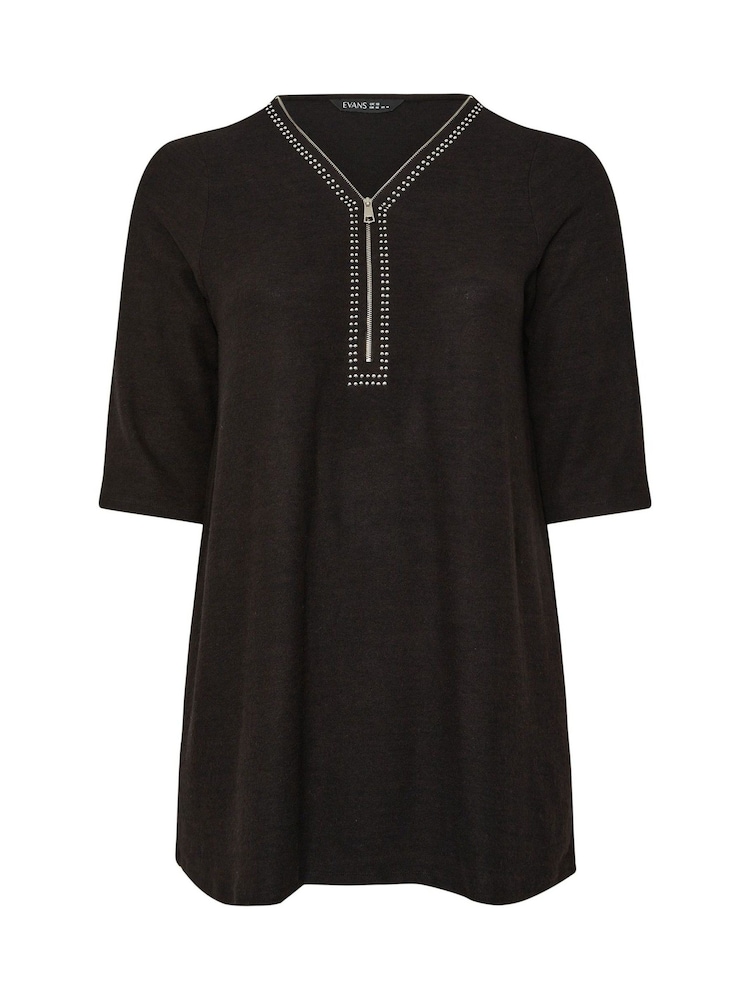 Evans Zip Studded Black Jumper - Image 5 of 5 Evans Zip Studded Black Jumper - Image 5 of 5