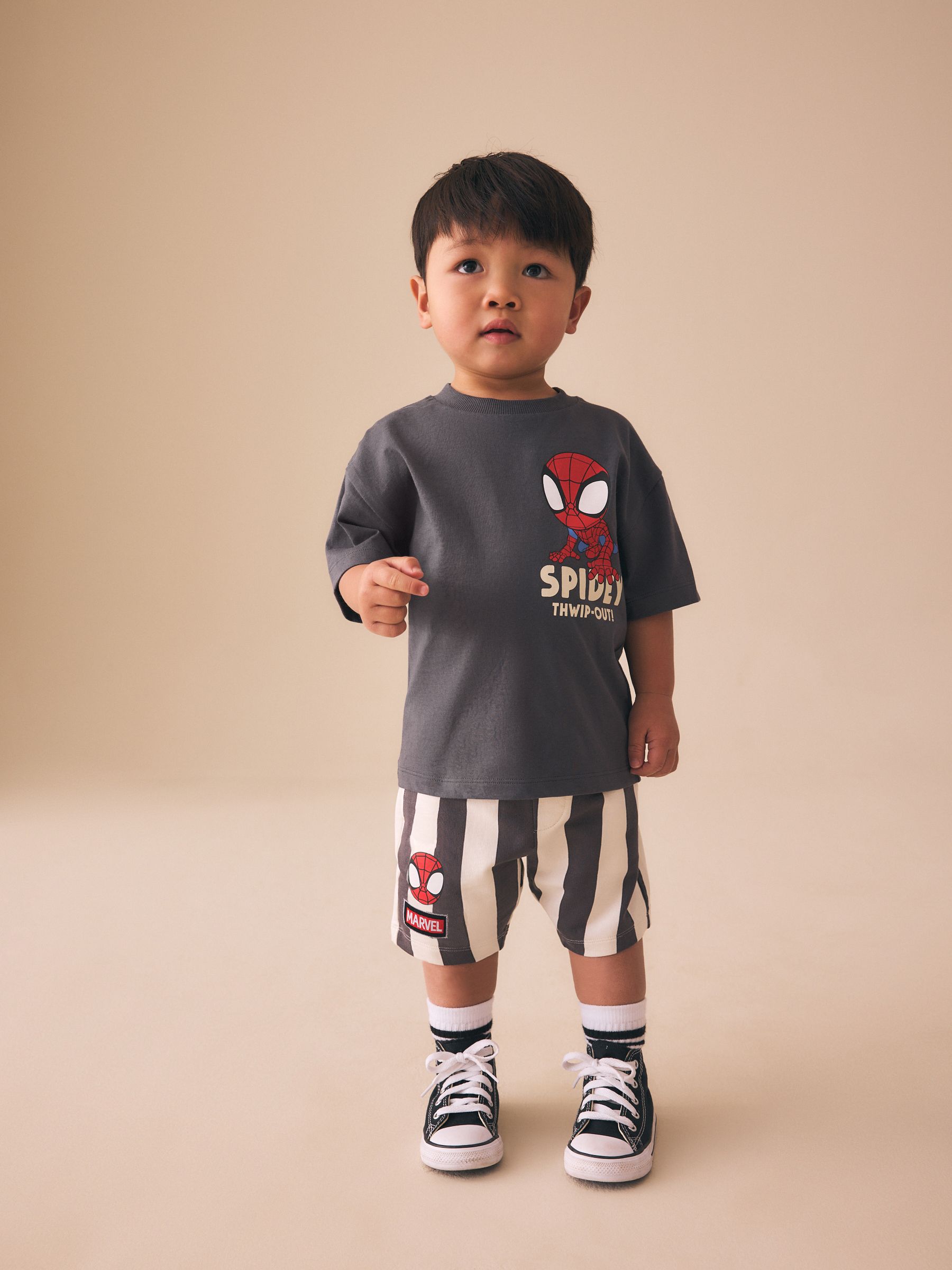 Charcoal Grey Spider-Man T-Shirt And Shorts Set (3mths-8yrs)