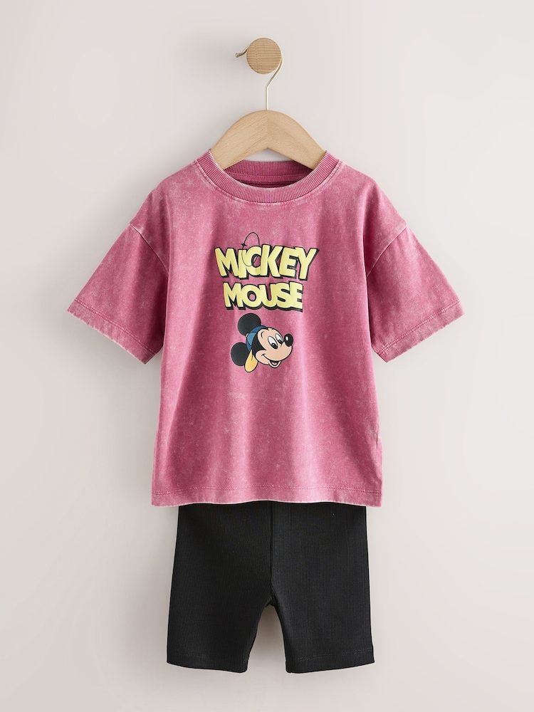 Pink/Black Mickey Mouse T-Shirt and Shorts Set (3mths-8yrs) - Image 1 of 6