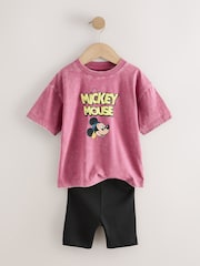 Pink/Black Mickey Mouse T-Shirt and Shorts Set (3mths-8yrs) - Image 2 of 6