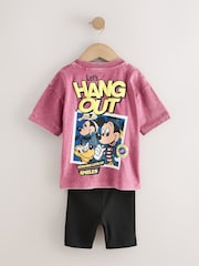 Pink/Black Mickey Mouse T-Shirt and Shorts Set (3mths-8yrs) - Image 3 of 6