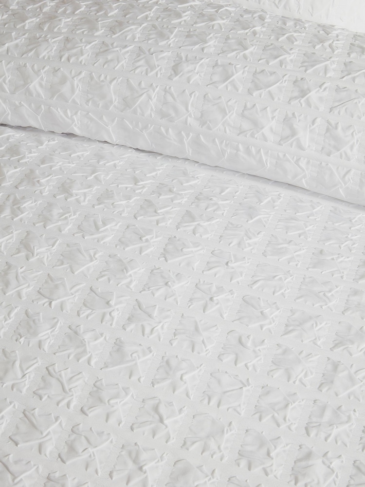 Serene White Embossed Grid Textured Duvet Cover Set - Image 3 of 3 Serene White Embossed Grid Textured Duvet Cover Set - Image 3 of 3