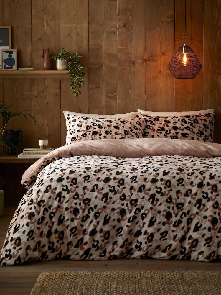 Fusion Natural Cosy Leopard Sherpa Reverse Duvet Cover Set - Image 1 of 3 Fusion Natural Cosy Leopard Sherpa Reverse Duvet Cover Set - Image 1 of 3