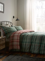 Dreams & Drapes Green Bennet Check Brushed Cotton Duvet Cover Set - Image 1 of 4