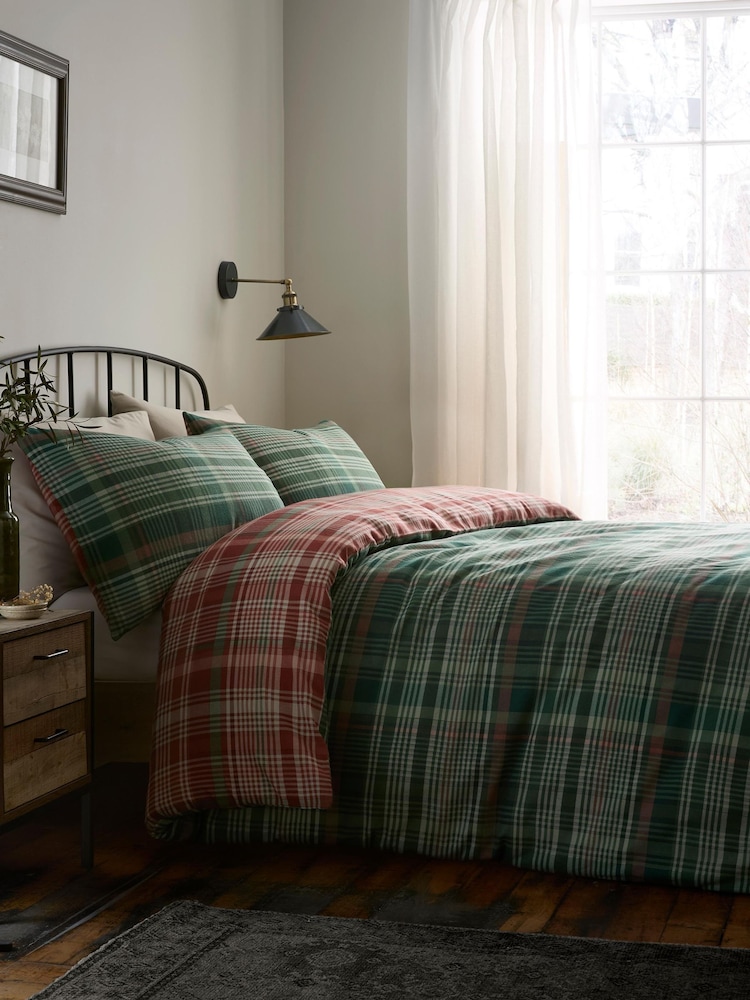 Dreams & Drapes Green Bennet Check Brushed Cotton Duvet Cover Set - Image 1 of 4 Dreams & Drapes Green Bennet Check Brushed Cotton Duvet Cover Set - Image 1 of 4